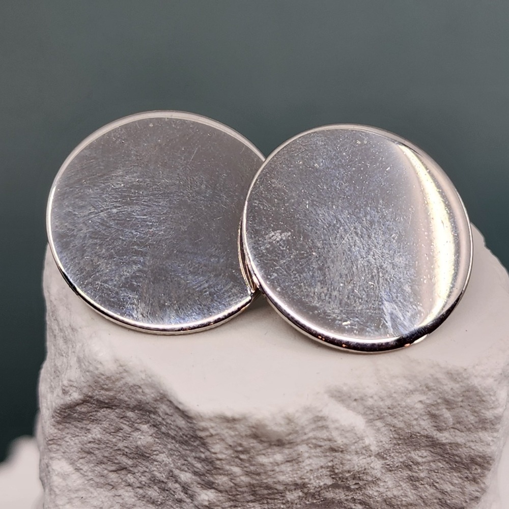 Coro Vintage Silver Tone Round Disc Clip On Earrings Retro Modernist Statement